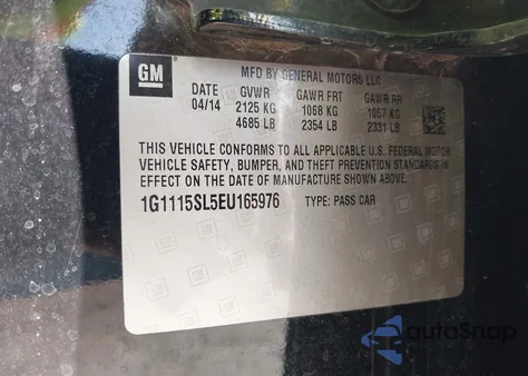 2014 Chevrolet Impala 1Lt из США, поврежденный, VIN 1G1115SL5EU165976